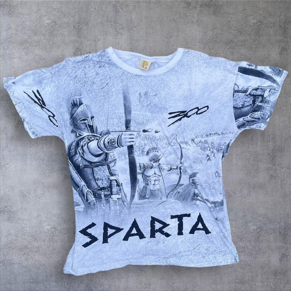 Sparta Graphic Crew Neck T-Shirt - White/Gray